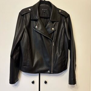 INC International Concepts Cropped Faux Black Leather Jacket